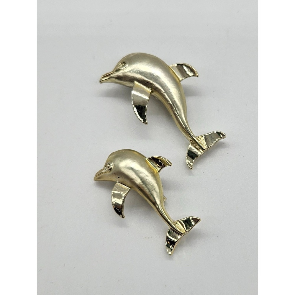 GERRYS Vintage Gold Tone Dolphin Brooches Set Ocean Sea Life Nautical Jewelry